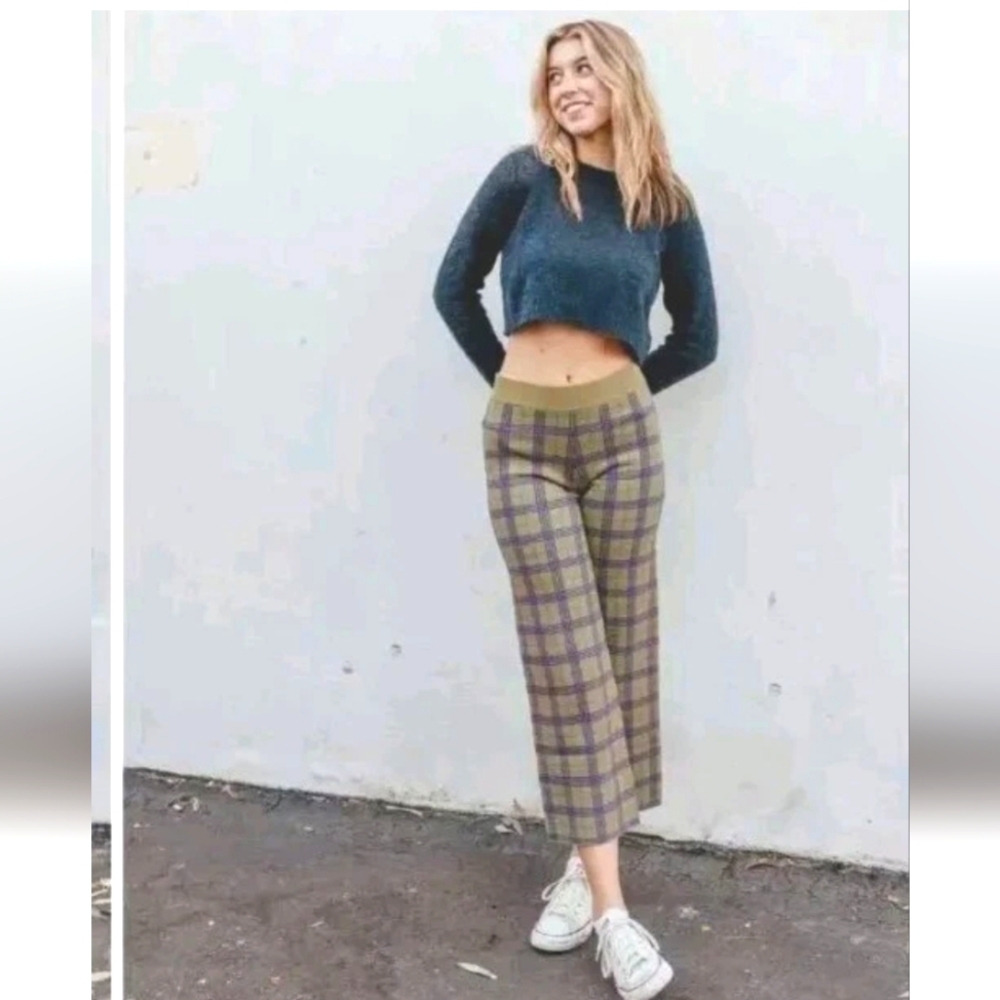 DAYDREAMER Joggers Sweatpants Olive Plaid Athleisure Womens Sz Large - Picture 1 of 8